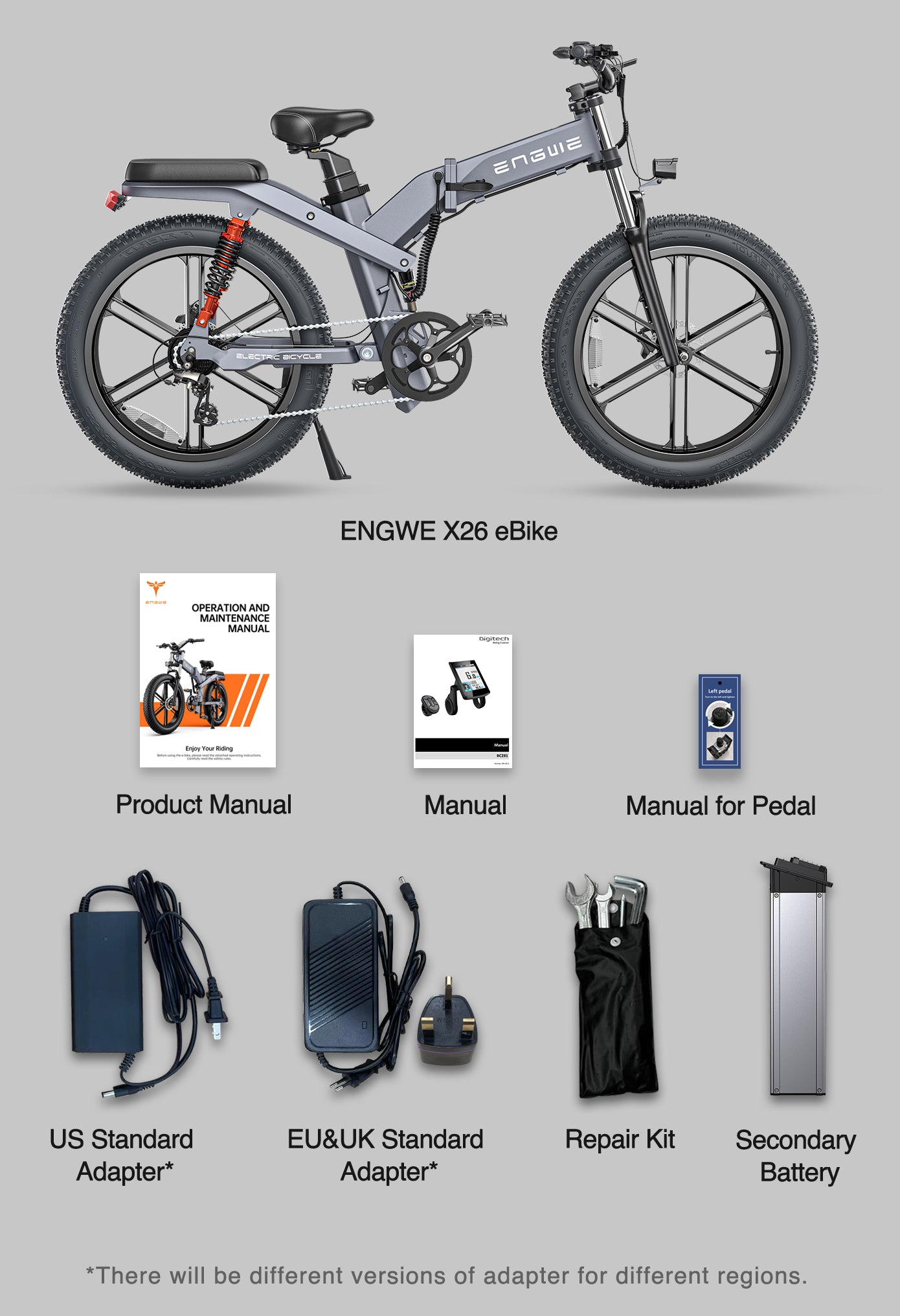 ENGWE ITALIA – X26 – 1200 W (PEAK), fettes faltbares E-Bike, 19,2 Ah, 50 km/h, 120 km
